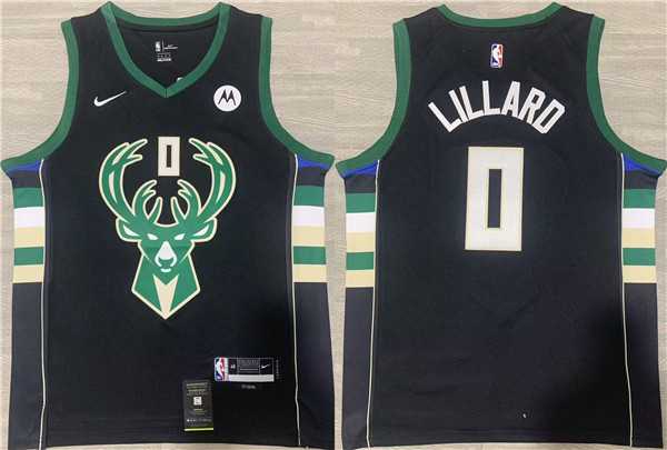 Men%27s Milwaukee Bucks #0 Damian Lillard Black Stitched Basketball Jerseys